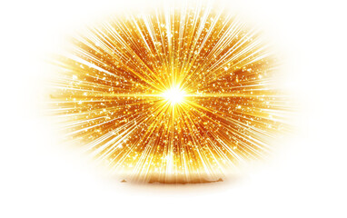 Bright Golden Explosion with Rays and Sparkles Isolated on transparent background