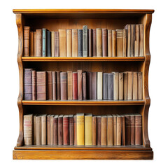 wooden bookshelf filled with various books. showcasing a range of colors and sizes the bookshelf has a classic design. emphasizing a cozy. intellectual atmosphere suitable for reading or studying