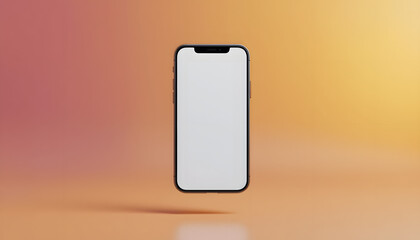 Floating smartphone with blank screen on gradient background.