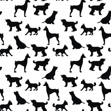 Fototapeta Vector seamless repeating childish pattern with cute dogs, cats in Scandinavian style. Animals background with dog, cat, pets, puppy for invitation, poster, card, flyer, textile, fabric.
