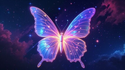 Vibrant Neon Hues Dancing Across a Deep Starry Sky, Creating a Captivating Visual Symphony of Light and Color that Evokes the Magic and Mystery of the Cosmic Universe