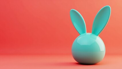 Obraz premium Turquoise rabbit ears antenna on left. Glossy turquoise rabbit sculptu