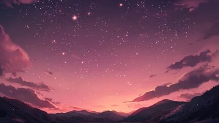 Mesmerizing view of a colorful dusk sky featuring stars over a serene mountain range.