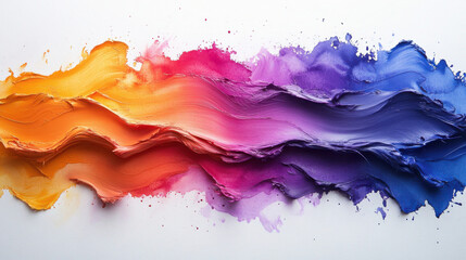 Obraz premium A vibrant, textured abstract painting with thick, sweeping strokes of orange, pink, purple, and blue colors blending seamlessly on a white background