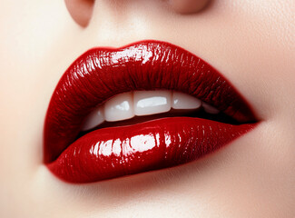 beautiful female lips with red lipstick close-up	