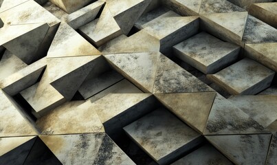 Textured stone blocks form abstract geometric pattern.