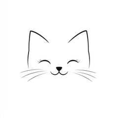 Happy cat face, simple line art, white background, pet illustration, greeting card design
