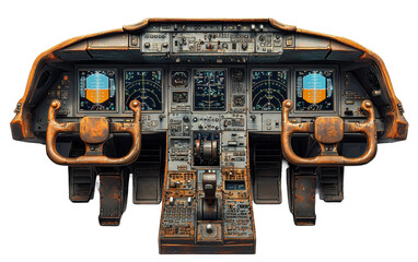 Vintage Aircraft Cockpit Control Panel Isolated on transparent background