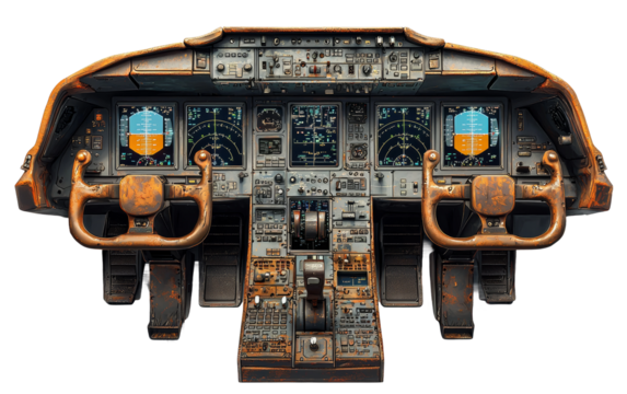 Vintage Aircraft Cockpit Control Panel Isolated on transparent background - Powered by Adobe