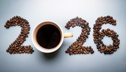 Naklejka premium Generated image Coffee beans forming the number 2026 with a cup of coffee