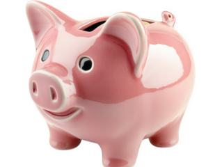 glossy pink piggy bank. designed to resemble a cartoonish pig. with large eyes and a cheerful expression it serves the purpose of saving money. encouraging financial literacy and savings habits in a p