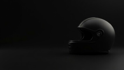 Bike Gear. Black motorcycle helmet isolated on dark background, safety