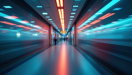 Neon Passage. Futuristic blue corridor with glowing orange lights in m