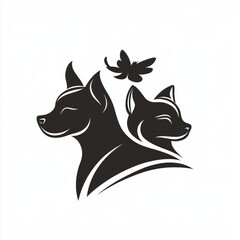 Obraz premium Pet silhouettes, cat and dog, profile view, simple design, logo or graphic