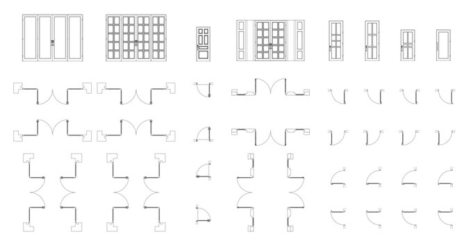 set of door floor plan top view and side. Architectural kit of icons for interior project. Door for scheme of apartments. Construction symbol