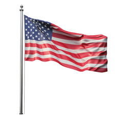 Fototapeta premium waving flag of the united states. showcasing its iconic red and white stripes along with a blue field adorned with white stars the flag is mounted on a silver pole. emphasizing its significance as a s