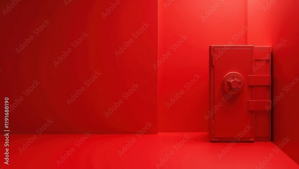 Poster ruby red safe on left. soft pink background. copy space for text, 3d render ai generated designer el