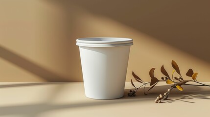 White paper coffee cup with shadow from the window