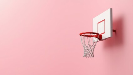 Plum basketball hoop on right. Red basketball hoop net isolated on pin