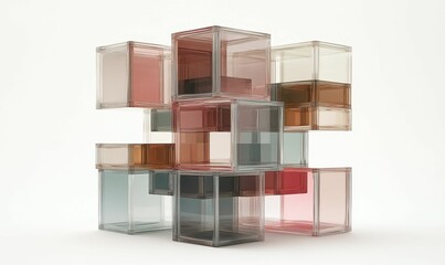Stacked translucent cubes, various colors.
