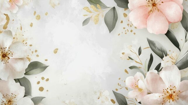 Elegant wedding invitation featuring watercolor floral designs with gold foil accents and a minimalist layout