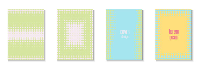 Halftone Poster Set. Summer Circles With Modern Art. Dynamic Frame For Annual Invitation. Book Flyer. Minimalist Business Pattern. Geometric Abstract Cover. Trendy Halftone Poster