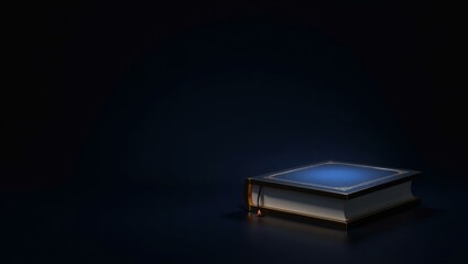 Sapphire blue holy book on left. Old leather book with blue cover glow