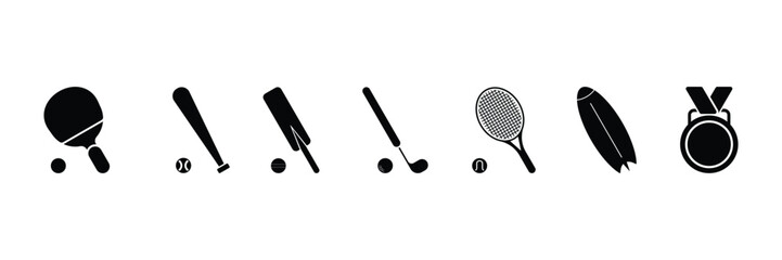 Set of Sport Equipment icon collection. Fitness. Fitness exercise, sport workout training (Flat Silhouette Version). Vector Illustration.