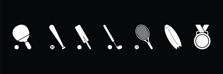Set of Sport Equipment icon collection. Fitness. Fitness exercise, sport workout training (Flat Silhouette Version). Vector Illustration.