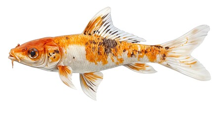Koi fish swimming, isolated white background, studio shot, aquarium pet