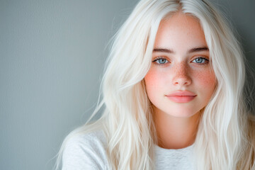 Fototapeta premium Portrait of Young Woman with Platinum Blonde Hair