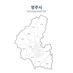 Yeongju Map. Map of South Korea with Major Cities, Clean Line Design on White Background.