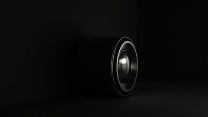 Silver wrestling ring on left. Black camera lens close-up photo studio