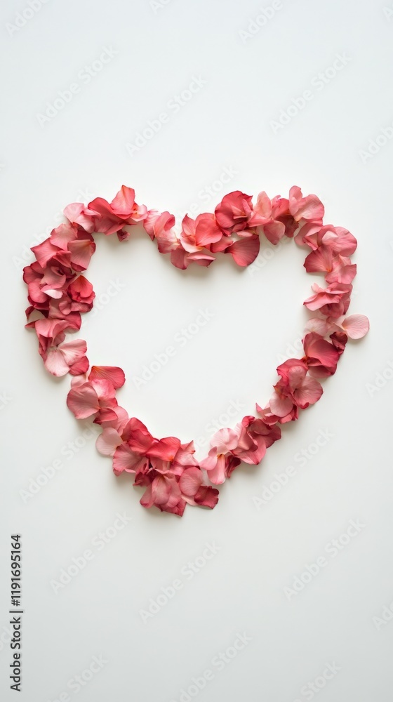 Poster delicate rose petals arranged in the shape of a heart create a romantic symbol of love and affection