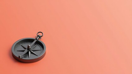 Nautical Navigator. Black compass on soft coral background with copy s