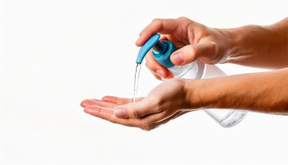 hand washing hands using hand sanitizer, isolated white background, copy space 