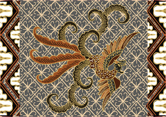 Bird motif batik design. Traditional Indonesian fabric, namely batik fabric that has a unique and different pattern. Vector EPS