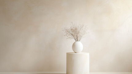 Sophisticated Dried Flower Display on a Cylindrical Stand, Beige