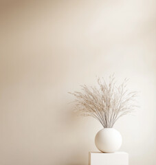 Minimalist Round Vase with Dried Grass Arrangement