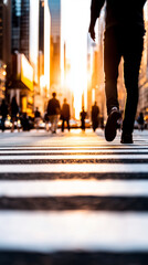 Silhouette of a Person Crossing the Street at Sunset