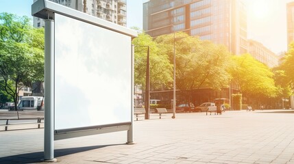 A large white billboard sits in front of a city street