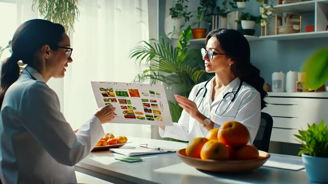 Nutritionist explaining healthy food options to a patient