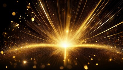 a golden burst of light with shimmering particles on a black background representing celebration brilliance and festive energy
