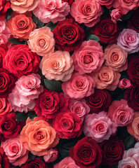 Naklejka premium Vibrant Valentine Roses in Shades of Love: Red, Pink, and Coral Blossoms