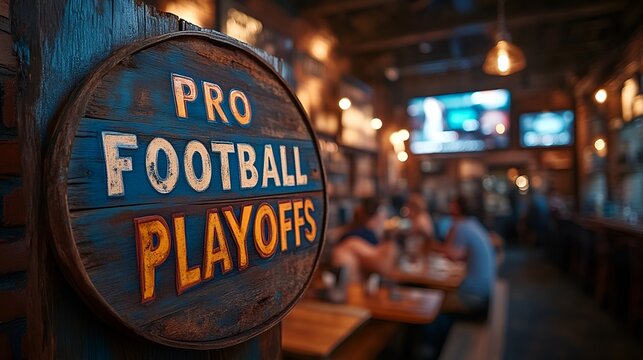 Sign that reads “PRO FOOTBALL PLAYOFFS” - bar - pub - club - sports - televisions - party - theme night - promotion - announcement - preview 