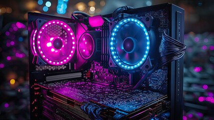 Fototapeta premium Illuminated Computer Components Showcase Vivid RGB Lighting