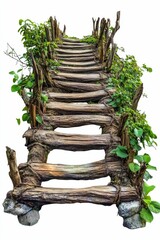 Obraz premium Overgrown wooden steps ascend, nature's pathway.