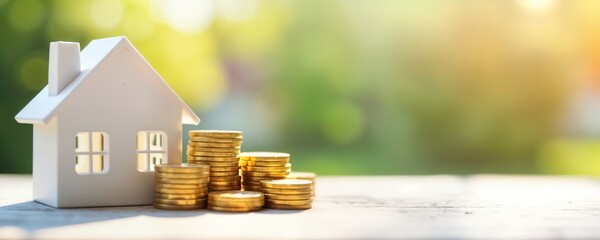 Low interest rates boost consumer confidence in housing market. Stacks of coins symbolize investments for future home purchases. Affordable mortgages fuel demand. Positive economic trend promotes