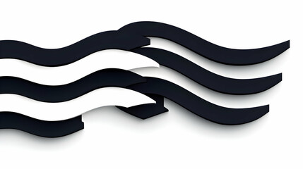 Abstract 3D Black and White Wavy Lines Flowing Smoothly Across a Clean Background