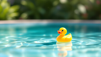 Summer Fun: A Yellow Rubber Duck Floats Serenely in a Sparkling Pool